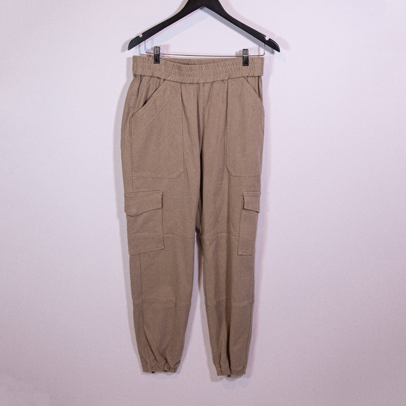 SPRWMN Army Pant Jogger High Rise Ankle Crop Cotton Stretch Cargo Pants Beige M